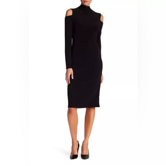 Laundry by Design Knit Cold Shoulder stretch Dress BLACK sz XS EUC - Picture 1 of 6